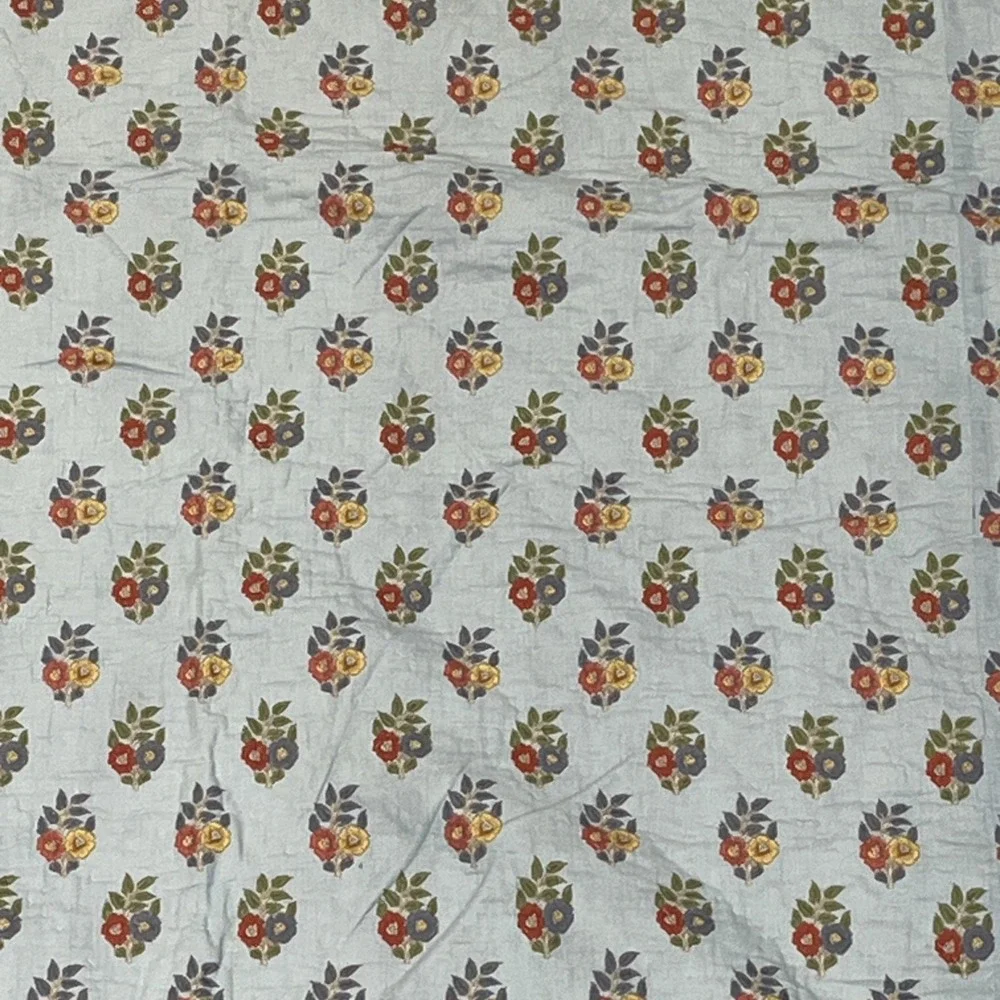 Pottery Barn Queen Quilt & Sham Pic Stitch Blue Pink Floral Paisley Reversible‎